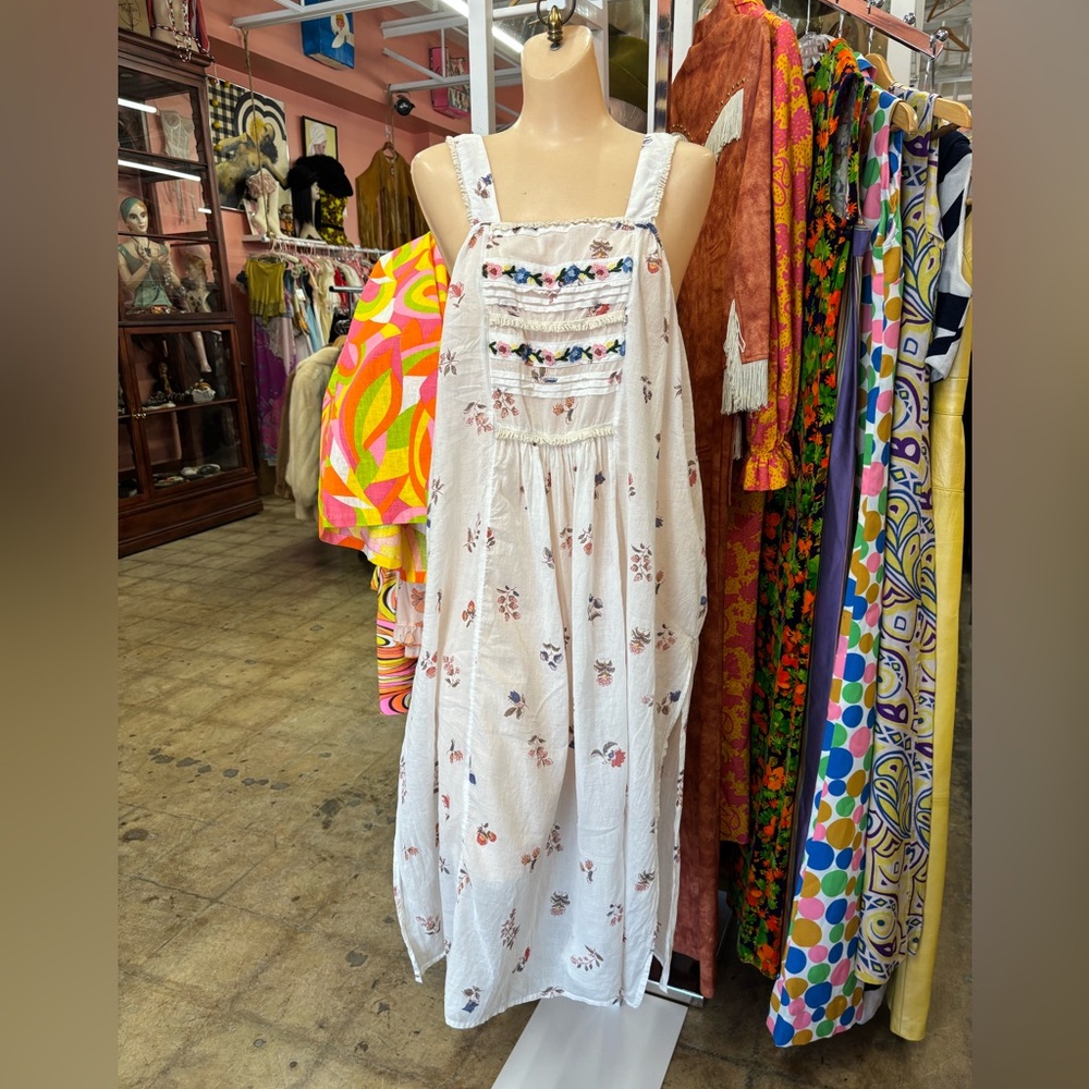Free People White Floral Print Top